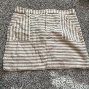 Loft Striped Tan Linen Women's Skirt Size 14